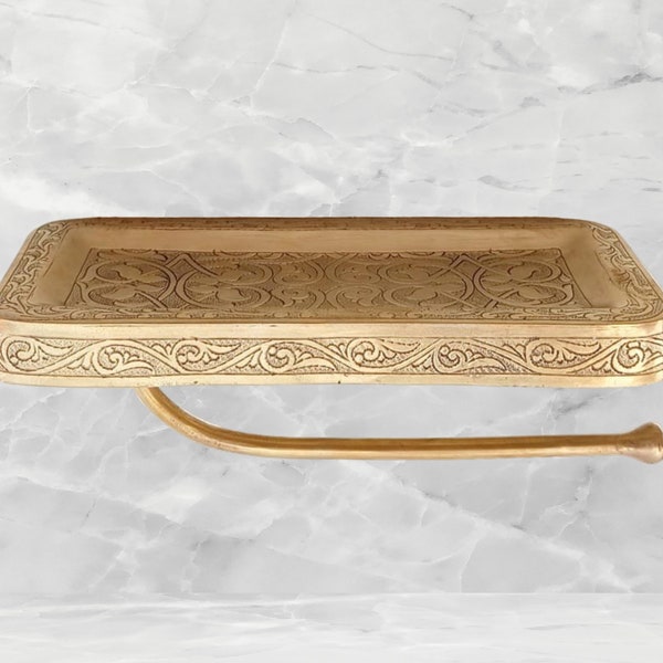 Solid Brass Toilet Paper Holder With Shelf,Handmade Morocco Bathroom Accessories,