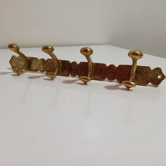 Brass Wall Coat Rack towel Rack moroccan Handmade Hooks vintage Style Moroccan Brass Wall Hanging Rack Etsy