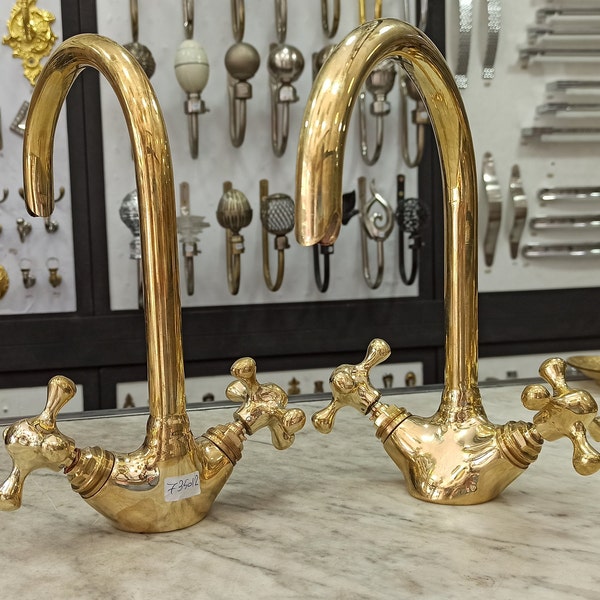 Moroccan Brass Gold Colour Faucet Tap,Kitchen Faucet,Brass Wash Basin Faucet,Swan Neck Brass Faucet,Gooseneck Faucet