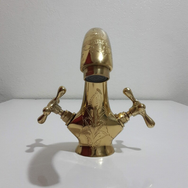 Bathroom Faucet,Hand Engraved Moroccan Brass Gold Colour Faucet Tap,Kitchen Faucet