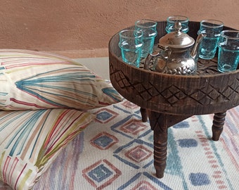 Moroccan Tea Table,Handmade Moroccan Table,Boho Table,Vintage Style Table, Small Wooden Table,Hand Engraved Round Table