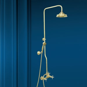 Unlacquered Brass Shower System With Round Shower Head,Brass Exposed shower Head with Handheld