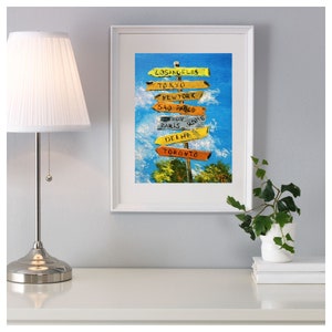 道路標識の絵画 オリジナルアート インパスト 油絵 パレットナイフ 3D アート 10x8 インチ