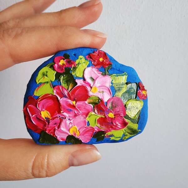 Painted Stone Flower on Stone Birthday Gift Hand Painted Pebbles Unique Artistic Birthday Gift