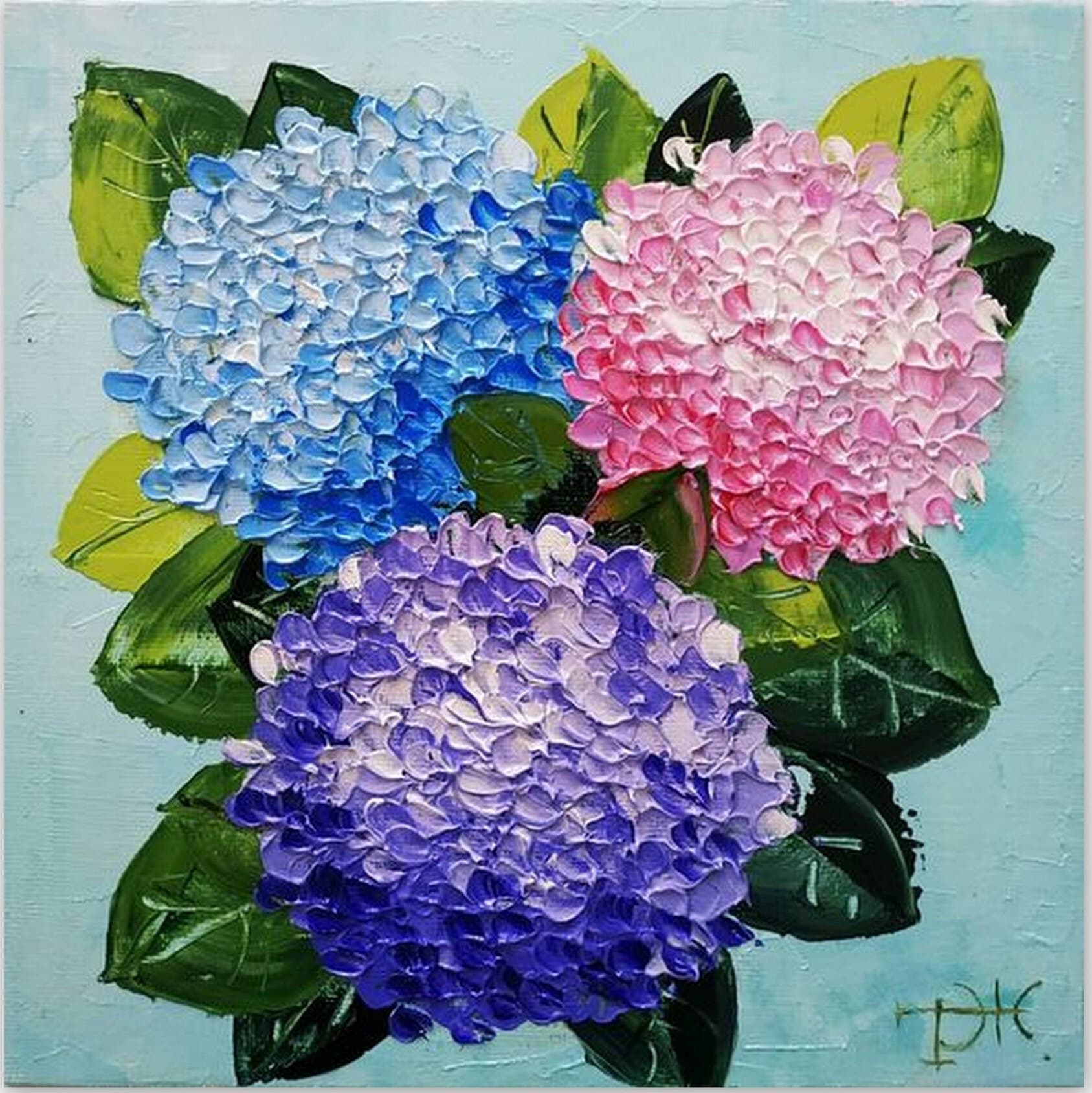 油絵 絵画 【Hydrangea】 original oil painting Hydrangea colorful flowers artwork