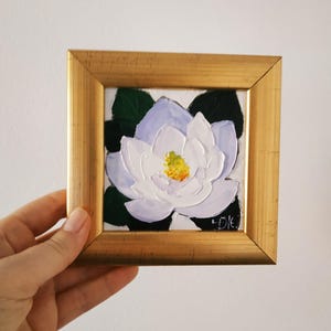 Pintura de magnolia blanca, arte original, flores, arte, pintura al óleo, arte 3D, enmarcado, 4x4, regalo de cumpleaños