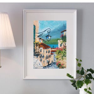 Mediterranean Original Painting Impasto Oil Painting Cityscape Art 3D Painting 8 by 12 inches