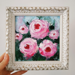 Peonies Painting Flowers Art Original Art Impasto Oil Painting Birthday Gift 3D Art Framed 6x6