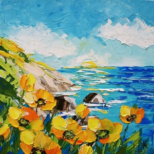 Peinture à l'huile empâtement de pavots de Californie Fleurs de pavot de Californie Art 3D original 6х6 pouces