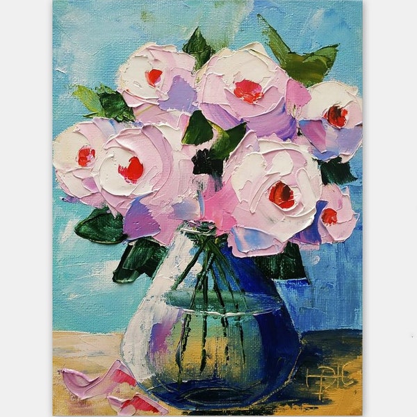 Peonies Painting Impasto Oil Painting Floral Art Original Art 3d Painting Mother's Day Gift 8х6 inches