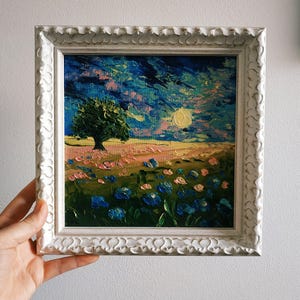 Peinture originale de Caroline du Nord Great Smoky Mountains paysage empâtement peinture à l'huile art 3D encadré 20 x 20 cm