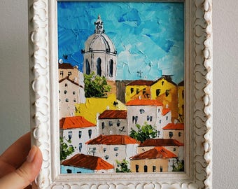 Lisbon Cathedral Painting: Original Impasto Oil Painting, Framed 8x6