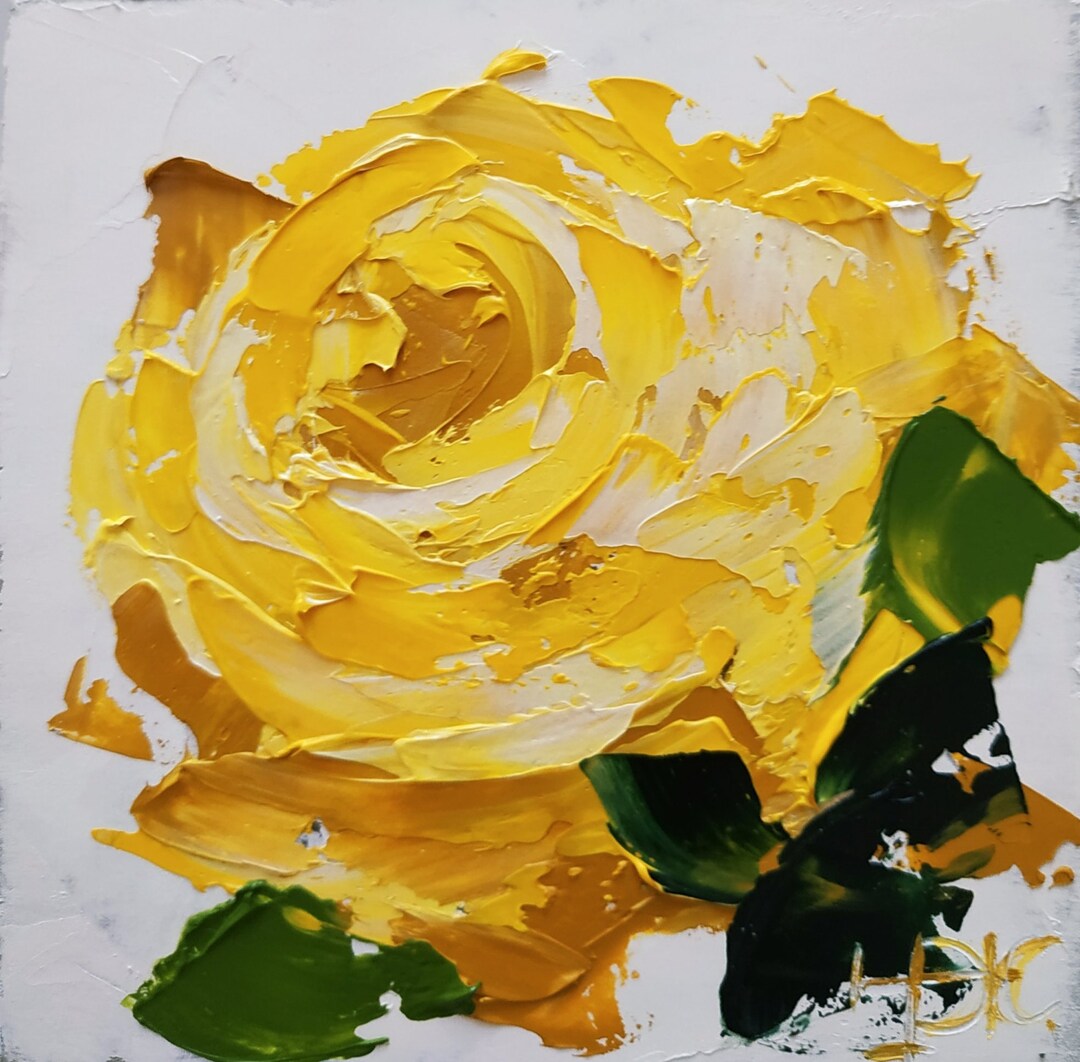 Yellow Rose Painting Original Artwork Floral Art Impasto Oil Painting