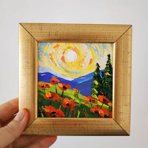 Toscane peinture à l'huile empâtement paysage d'art original Italie petit art mural couteau à palette art 3D encadré 10 x 10 cm