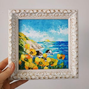 California Poppies Impasto Oil Painting California Poppy Flowers Original 3D Art Framed 6х6 inches