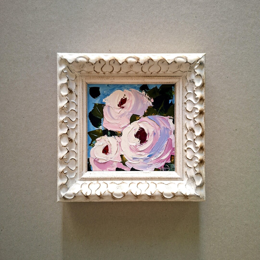 Pink Peonies Oil Painting Impasto 3D Floral Art Framed 4x4 - Etsy