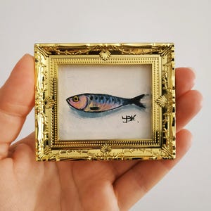 Sardine Original Painting Still life Oil Painting Tiny Art 2x2.5 inches