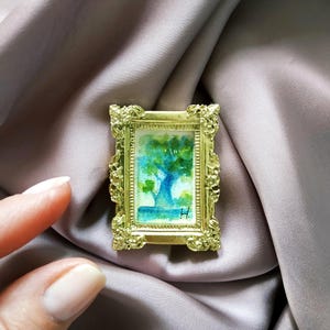 Petit arbre de peinture aquarelle originale encadré 2 x 1,5