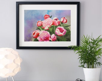 Peony Bouquet Peonies Painting Peony Flowers Watercolor Original Art 8 by 12 inches