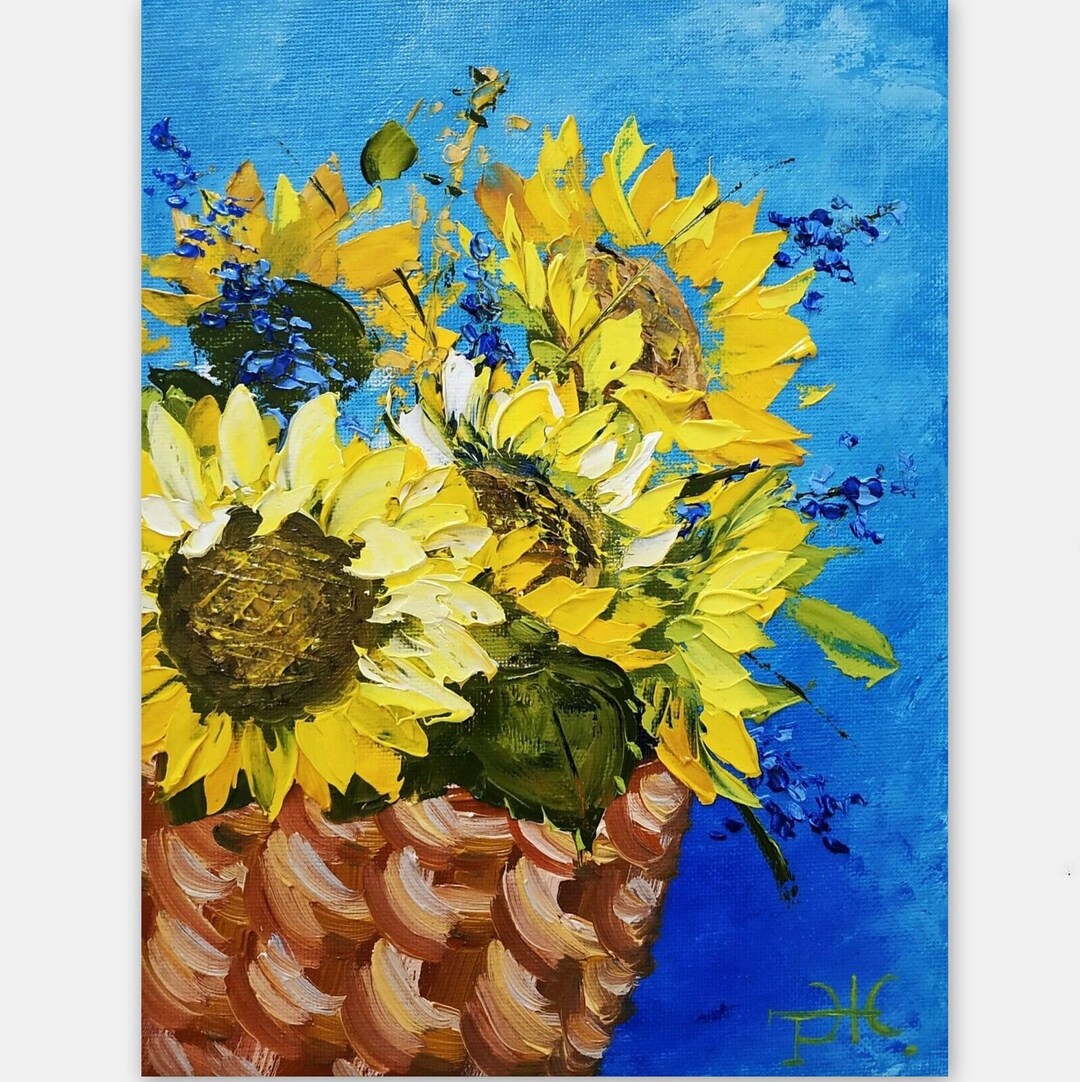 Sunflowers Original Painting Impasto Oil Painting Flower Framed 9x7 ...