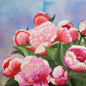 Bouquet de pivoines pivoines peinture fleurs de pivoine aquarelle oeuvre d'art originale 20 x 12 pouces