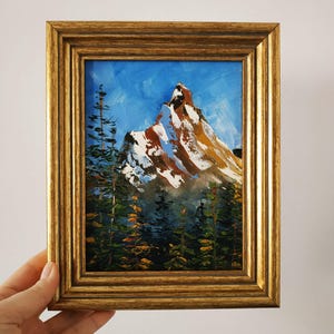 Mount Hood Original Painting Oregon Art Mountain Landscape Palette Knife Framed 8x6 inches