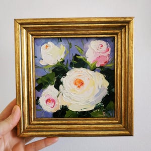 Roses peinture empâtement peinture à l'huile art floral art original 3D peinture 6 x 6 encadré cadeau