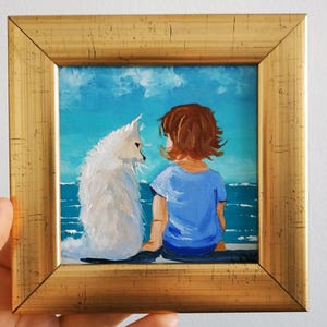 Girl with Cat Painting Original Fine Art Oil Painting Miniature Framed Art 4x4