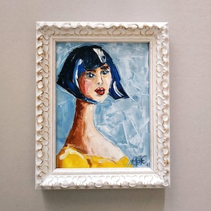 Abstract Female Portrait Painting Original Oil Painting Impasto 3D Art Framed 8x6