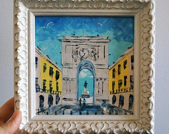 Lisbon Portugal Painting: Original Impasto Oil Art, Framed 6x6