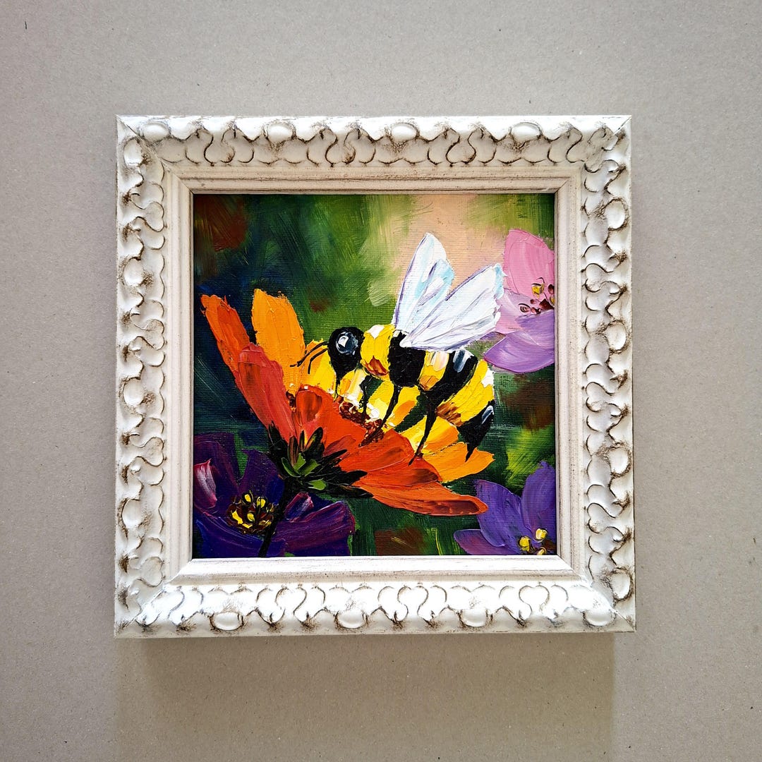 Bumble Bee Oil Painting Original Impasto Art Honey Insect Artwork ...