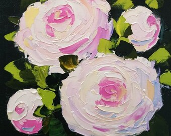 Royal Peony Painting Pink Peonies Art Bouquet of Peonies Original Art Flowers Impasto Oil Painting Mother's Day Gift 3D Art 6x6 inches