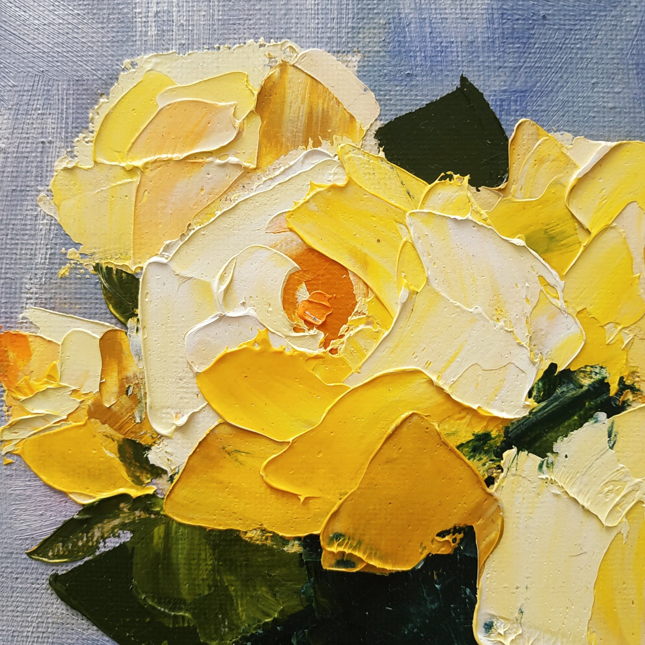 黄色いバラの油絵 オリジナルファインアート 3D 花柄 額入り 7x9インチ