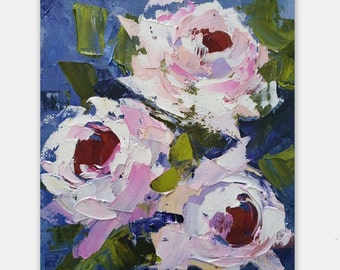 Pivoines roses, peinture pivoine, art mural, empâtement, peinture à l'huile, art floral, art original, peinture 3d, 8 x 6, cadeau fête des mères