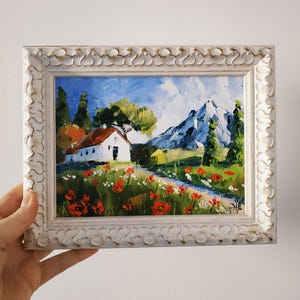 Toscane, peinture à l'huile originale empâtement, peinture de paysage, Italie, art mural, art 3D, encadré, cadeau 6 x 8