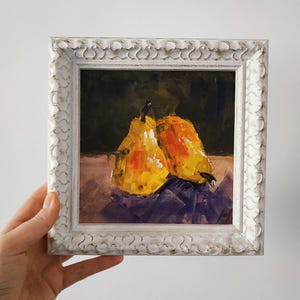 Peinture poires, empâtement, peinture à l'huile originale, décoration de cuisine, art 3D, cadre 6 x 6, cadeau