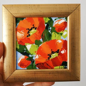 California Poppy Painting Original Oil Painting Impasto Floral Art Framed 4x4
