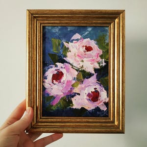 Pivoines roses, peinture originale, art mural pivoine, empâtement, peinture à l'huile, art floral, cadeau d'art 3D, cadre 8 x 6