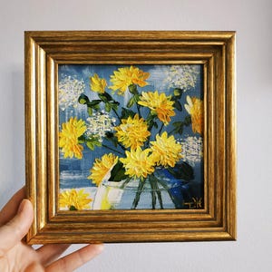 Peinture de pissenlits, fleurs sauvages, art mural, empâtement, peinture à l'huile, art floral, peinture 3D originale, cadre 6 x 6, cadeau