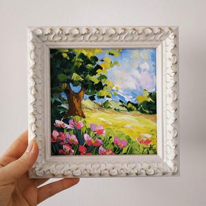 Peinture originale Irlande prairie fleurie irlandaise peinture à l'huile empâtement art 3D encadré couteau à palette 6 x 6