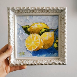 Peinture à empâtement de citrons, peinture à l'huile originale, décoration de cuisine, art 3D, cadre 6 x 6, cadeau