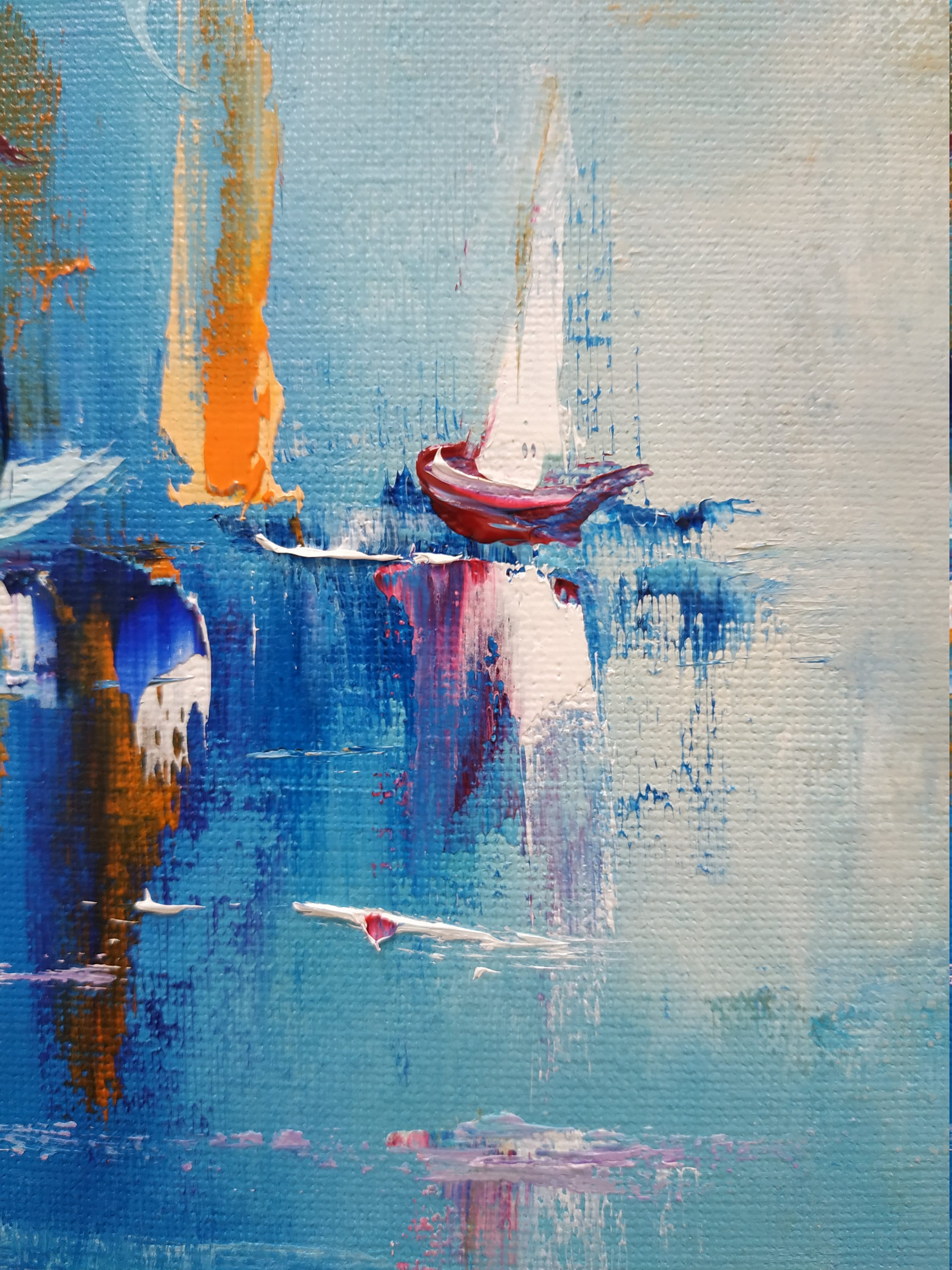 Abstract Oil Painting Yacht Art Seascape Original Artwork Boat Etsy