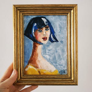 Portrait de femme abstrait peinture peinture à l'huile originale empâtement art 3D encadré 8 x 6 cadeau