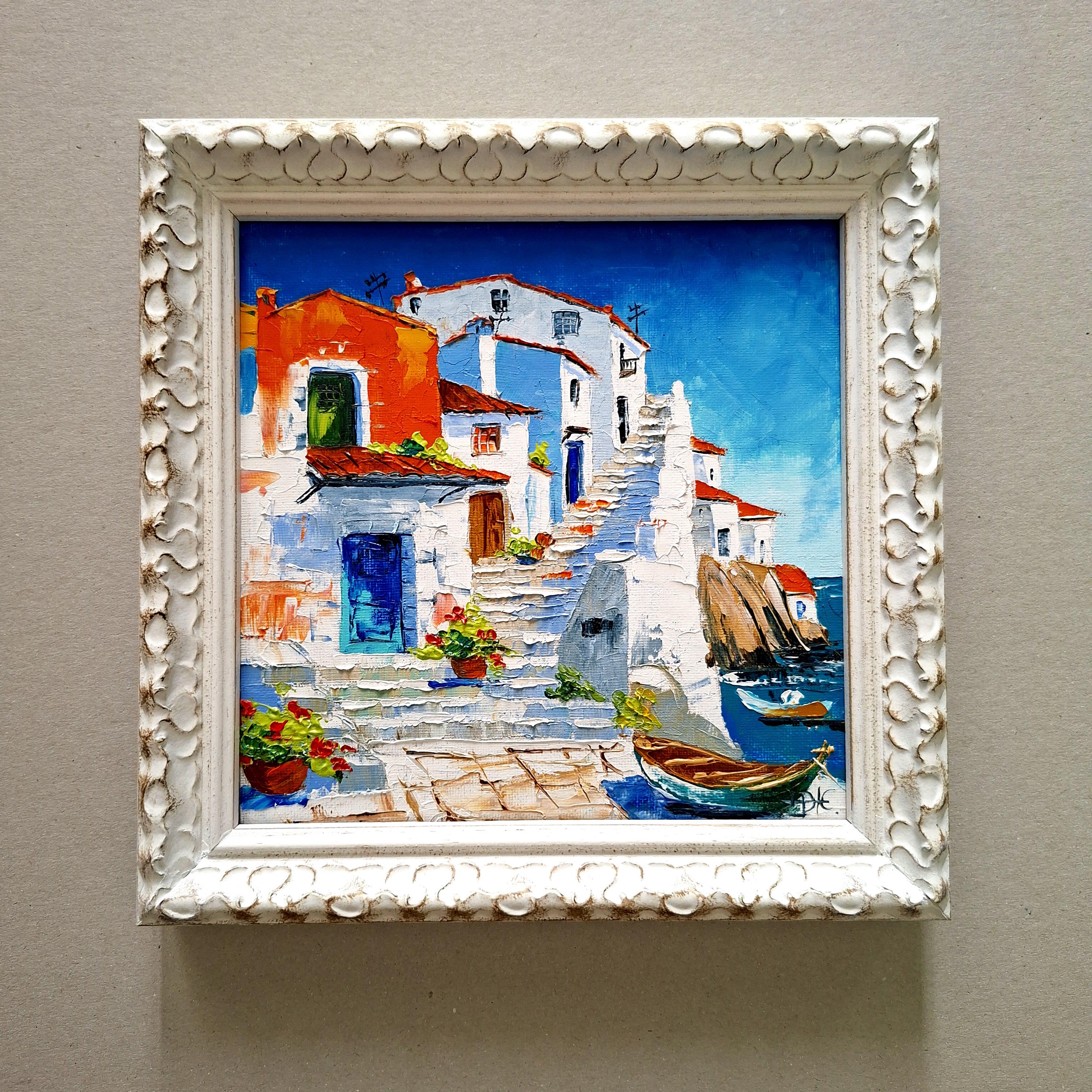 Amalfi Original Oil Painting: Coastal Italy Art, Framed 8x8