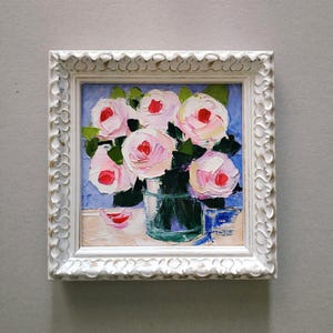 Pink Peonies Painting Original Fine Art Impasto Oil Painting Floral 3D Art Framed 6x6