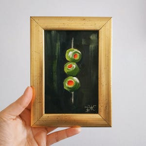 Olives peinture empâtement peinture à l'huile originale décoration de cuisine art 3D encadré 6 x 4 cadeau