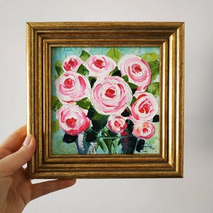 Rose, peinture, fleur, art original, floral, empâtement, peinture, huile, petit, mur, art, 3D, art, cadre, 6 x 6, cadeau