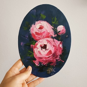Peonies Original Painting Pink Peony Wall Art Impasto Oil Painting Floral Art 3D Art 6х9 Gift