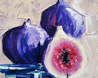 イチジクのインパスト油絵：3Dキッチン装飾、額入りアート - Etsy 日本