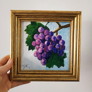 Peinture à la vigne, empâtement, peinture à l'huile originale, décoration de cuisine, art 3D, cadre 6 x 6, cadeau